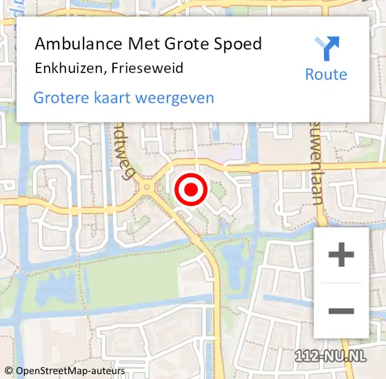 Locatie op kaart van de 112 melding: Ambulance Met Grote Spoed Naar Enkhuizen, Frieseweid op 30 juni 2022 14:44