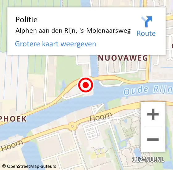 Locatie op kaart van de 112 melding: Politie Alphen aan den Rijn, 's-Molenaarsweg op 30 juni 2022 15:01