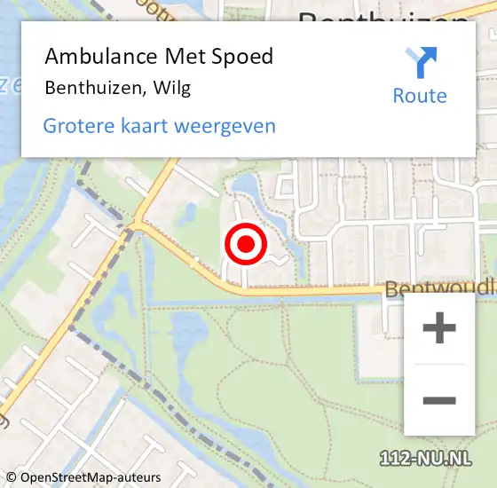 Locatie op kaart van de 112 melding: Ambulance Met Spoed Naar Benthuizen, Wilg op 30 juni 2022 15:03