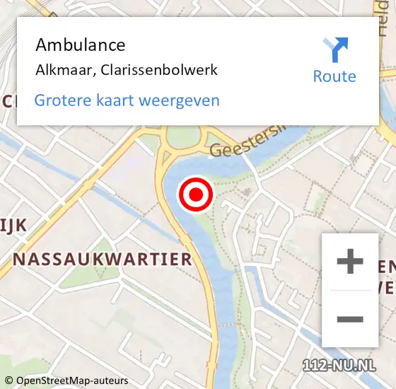 Locatie op kaart van de 112 melding: Ambulance Alkmaar, Clarissenbolwerk op 30 juni 2022 15:05