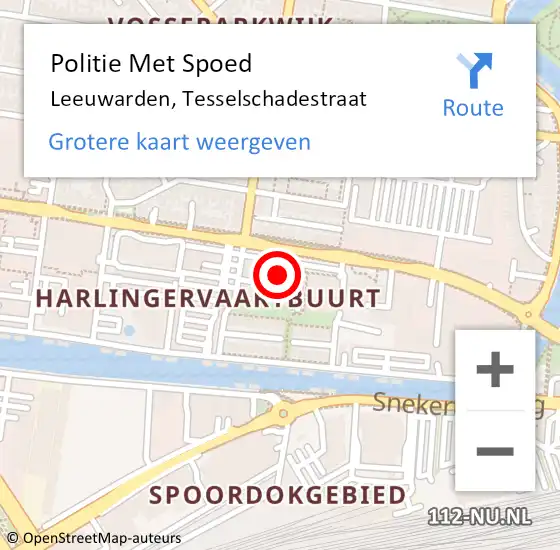 Locatie op kaart van de 112 melding: Politie Met Spoed Naar Leeuwarden, Tesselschadestraat op 30 juni 2022 15:21