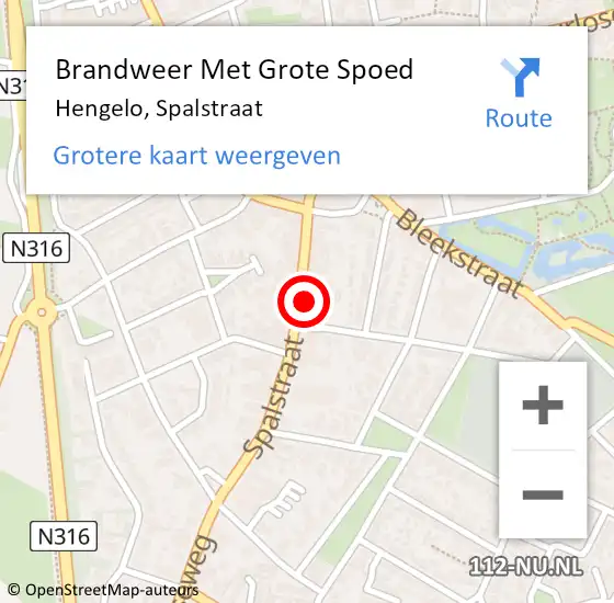 Locatie op kaart van de 112 melding: Brandweer Met Grote Spoed Naar Hengelo, Spalstraat op 30 juni 2022 15:25