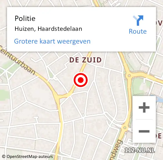 Locatie op kaart van de 112 melding: Politie Huizen, Haardstedelaan op 30 juni 2022 15:28