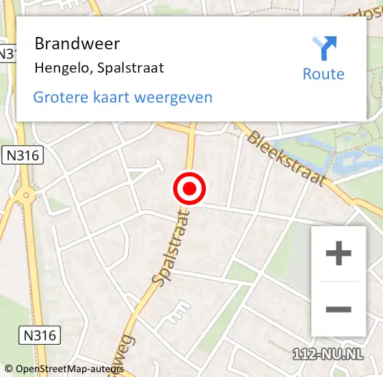 Locatie op kaart van de 112 melding: Brandweer Hengelo, Spalstraat op 30 juni 2022 15:29