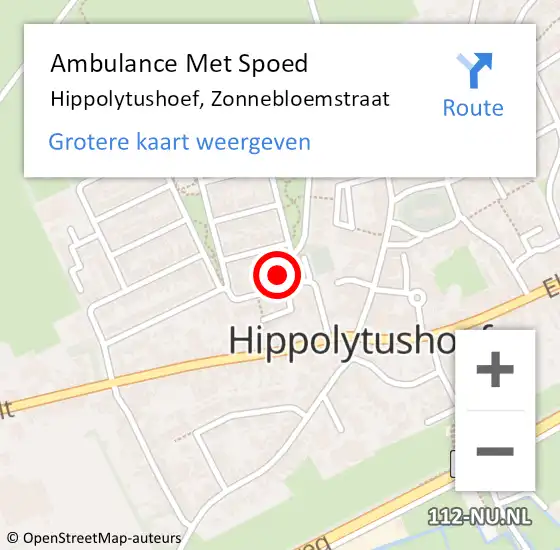 Locatie op kaart van de 112 melding: Ambulance Met Spoed Naar Hippolytushoef, Zonnebloemstraat op 30 juni 2022 15:50
