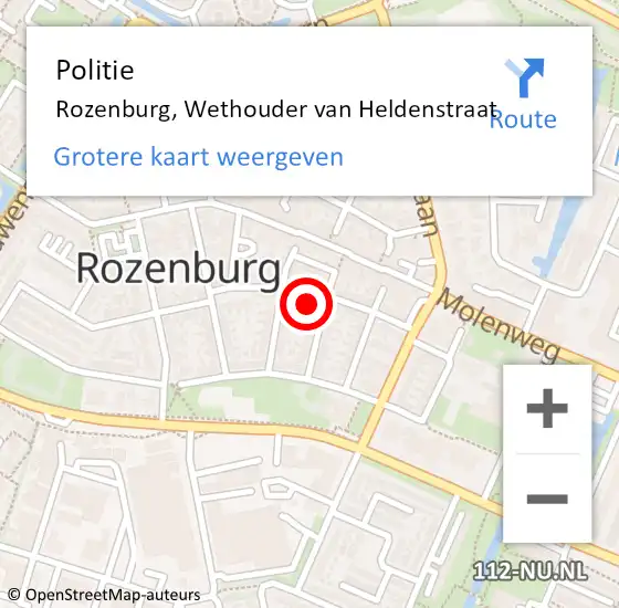 Locatie op kaart van de 112 melding: Politie Rozenburg, Wethouder van Heldenstraat op 30 juni 2022 15:54