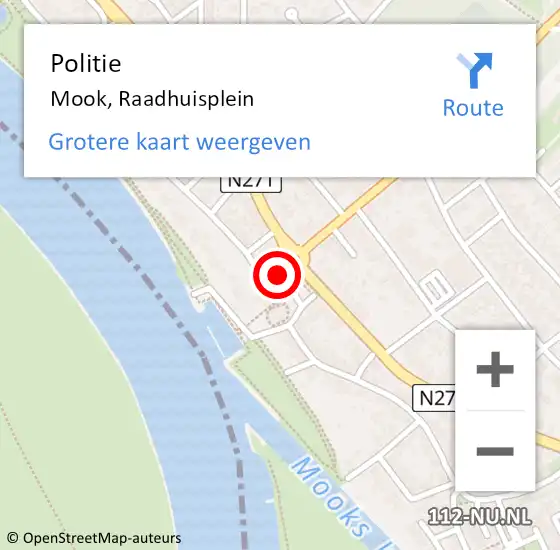 Locatie op kaart van de 112 melding: Politie Mook, Raadhuisplein op 30 juni 2022 16:25