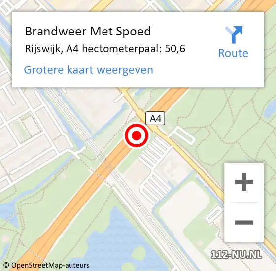Locatie op kaart van de 112 melding: Brandweer Met Spoed Naar Rijswijk, A4 hectometerpaal: 50,6 op 30 juni 2022 16:47