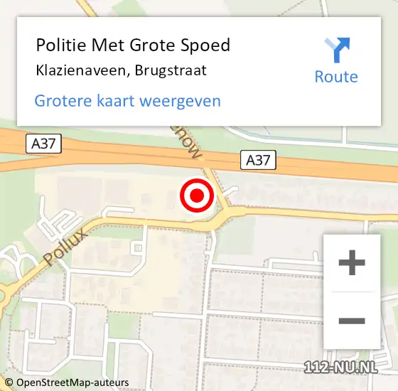 Locatie op kaart van de 112 melding: Politie Met Grote Spoed Naar Klazienaveen, Brugstraat op 30 juni 2022 17:00