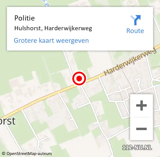 Locatie op kaart van de 112 melding: Politie Hulshorst, Harderwijkerweg op 30 juni 2022 17:13