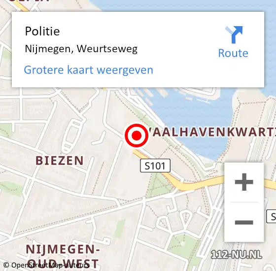 Locatie op kaart van de 112 melding: Politie Nijmegen, Weurtseweg op 30 juni 2022 17:14