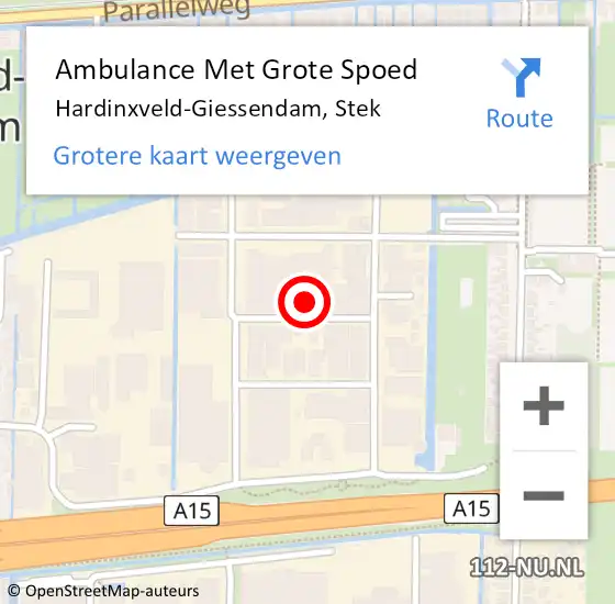 Locatie op kaart van de 112 melding: Ambulance Met Grote Spoed Naar Hardinxveld-Giessendam, Stek op 30 juni 2022 17:18