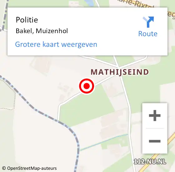 Locatie op kaart van de 112 melding: Politie Bakel, Muizenhol op 30 juni 2022 17:18
