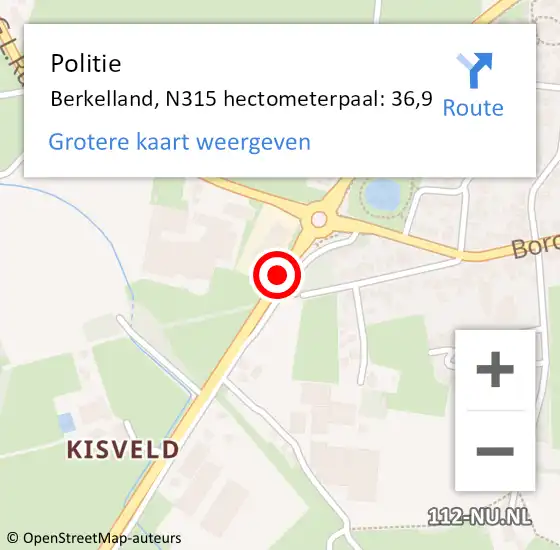 Locatie op kaart van de 112 melding: Politie Berkelland, N315 hectometerpaal: 36,9 op 30 juni 2022 17:30
