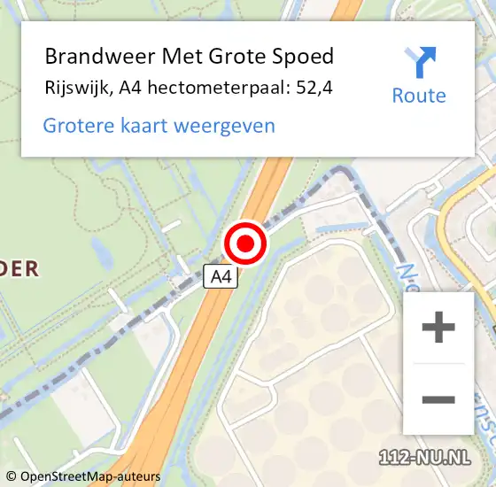 Locatie op kaart van de 112 melding: Brandweer Met Grote Spoed Naar Rijswijk, A4 hectometerpaal: 52,4 op 30 juni 2022 17:40