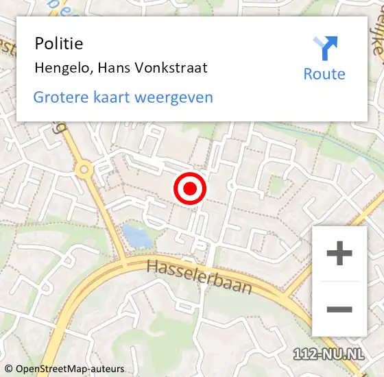 Locatie op kaart van de 112 melding: Politie Hengelo, Hans Vonkstraat op 30 juni 2022 17:45