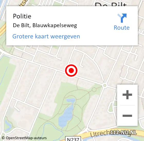 Locatie op kaart van de 112 melding: Politie De Bilt, Blauwkapelseweg op 30 juni 2022 17:49