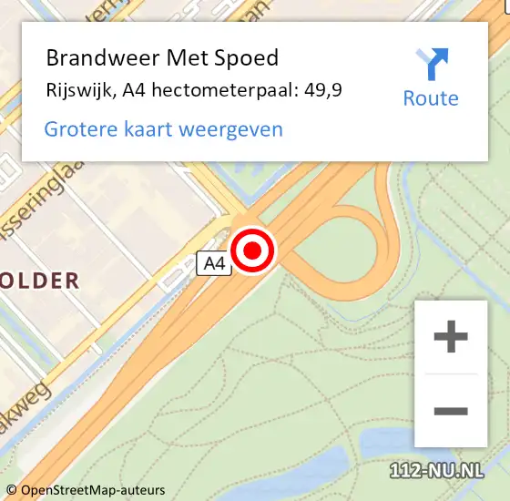 Locatie op kaart van de 112 melding: Brandweer Met Spoed Naar Rijswijk, A4 hectometerpaal: 49,9 op 30 juni 2022 18:20