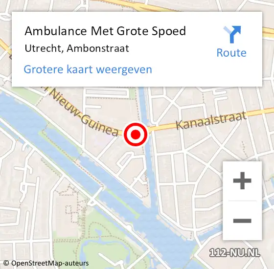 Locatie op kaart van de 112 melding: Ambulance Met Grote Spoed Naar Utrecht, Ambonstraat op 21 juli 2014 20:02