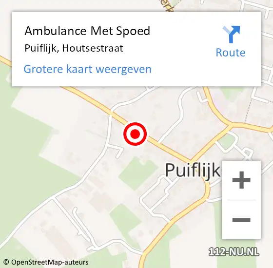 Locatie op kaart van de 112 melding: Ambulance Met Spoed Naar Puiflijk, Houtsestraat op 30 juni 2022 19:19