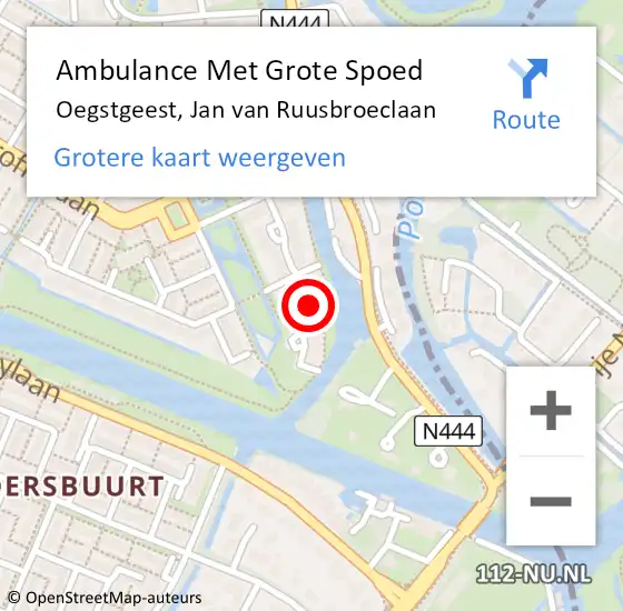 Locatie op kaart van de 112 melding: Ambulance Met Grote Spoed Naar Oegstgeest, Jan van Ruusbroeclaan op 30 juni 2022 19:26