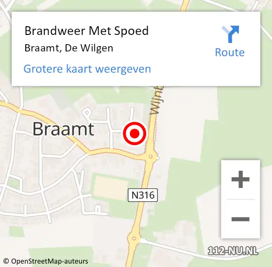 Locatie op kaart van de 112 melding: Brandweer Met Spoed Naar Braamt, De Wilgen op 30 juni 2022 20:01