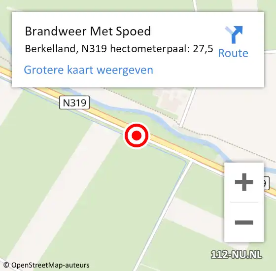 Locatie op kaart van de 112 melding: Brandweer Met Spoed Naar Berkelland, N319 hectometerpaal: 27,5 op 30 juni 2022 20:03