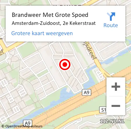 Locatie op kaart van de 112 melding: Brandweer Met Grote Spoed Naar Amsterdam-Zuidoost, 2e Kekerstraat op 30 juni 2022 20:03