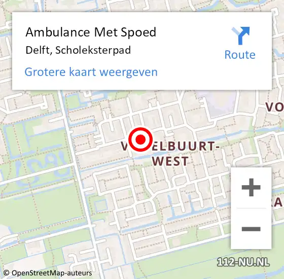 Locatie op kaart van de 112 melding: Ambulance Met Spoed Naar Delft, Scholeksterpad op 30 juni 2022 20:11