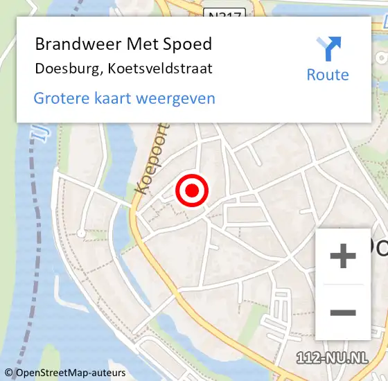 Locatie op kaart van de 112 melding: Brandweer Met Spoed Naar Doesburg, Koetsveldstraat op 30 juni 2022 20:27