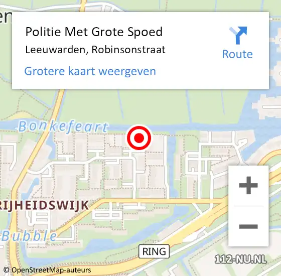 Locatie op kaart van de 112 melding: Politie Met Grote Spoed Naar Leeuwarden, Robinsonstraat op 30 juni 2022 20:31