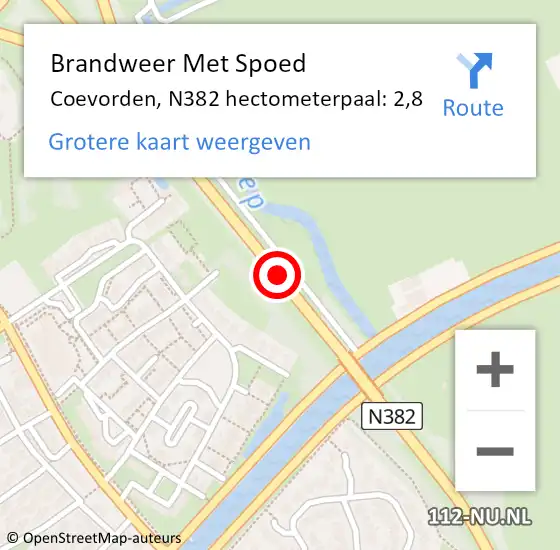 Locatie op kaart van de 112 melding: Brandweer Met Spoed Naar Coevorden, N382 hectometerpaal: 2,8 op 30 juni 2022 21:35