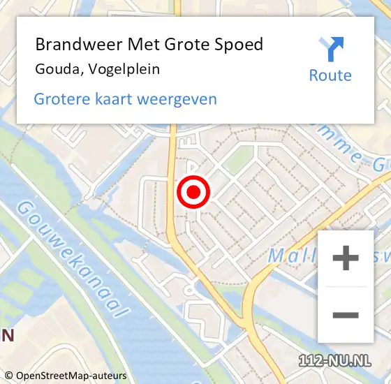 Locatie op kaart van de 112 melding: Brandweer Met Grote Spoed Naar Gouda, Vogelplein op 30 juni 2022 22:07