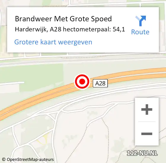 Locatie op kaart van de 112 melding: Brandweer Met Grote Spoed Naar Harderwijk, A28 hectometerpaal: 54,1 op 30 juni 2022 22:17