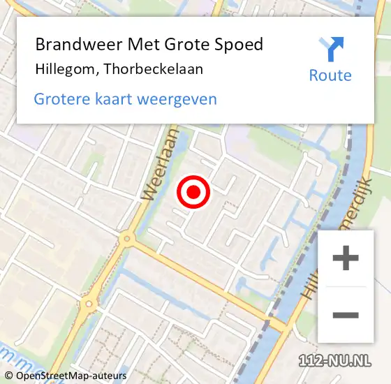 Locatie op kaart van de 112 melding: Brandweer Met Grote Spoed Naar Hillegom, Thorbeckelaan op 30 juni 2022 22:23