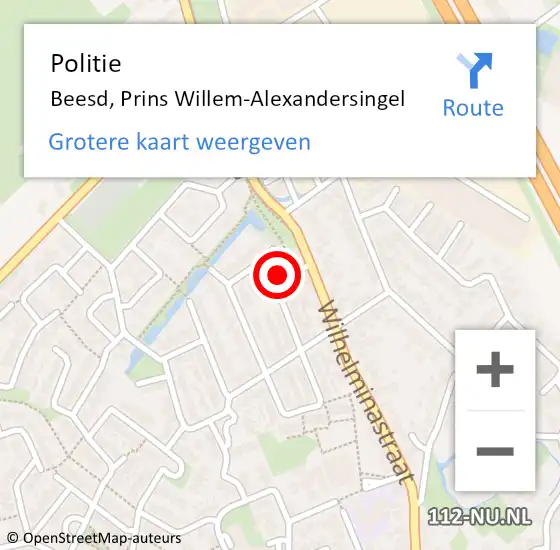 Locatie op kaart van de 112 melding: Politie Beesd, Prins Willem-Alexandersingel op 30 juni 2022 22:25