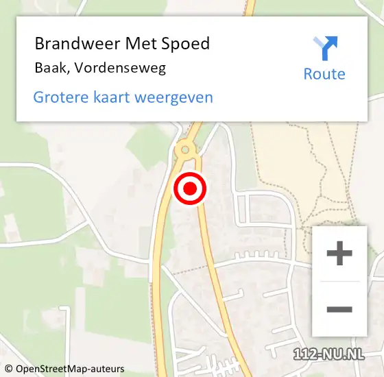 Locatie op kaart van de 112 melding: Brandweer Met Spoed Naar Baak, Vordenseweg op 30 juni 2022 22:30