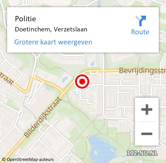 Locatie op kaart van de 112 melding: Politie Doetinchem, Verzetslaan op 30 juni 2022 22:32