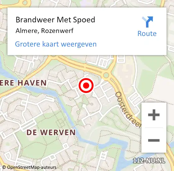 Locatie op kaart van de 112 melding: Brandweer Met Spoed Naar Almere, Rozenwerf op 30 juni 2022 22:33