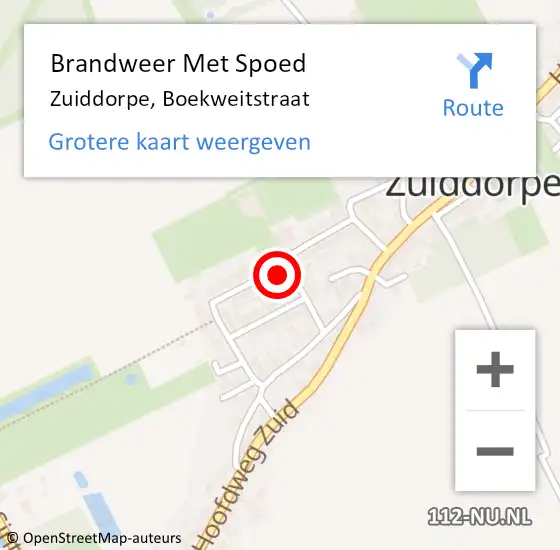 Locatie op kaart van de 112 melding: Brandweer Met Spoed Naar Zuiddorpe, Boekweitstraat op 30 juni 2022 22:43