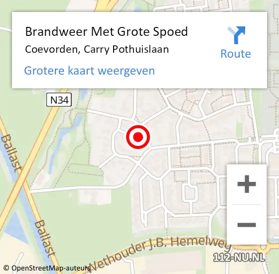 Locatie op kaart van de 112 melding: Brandweer Met Grote Spoed Naar Coevorden, Carry Pothuislaan op 30 juni 2022 22:44