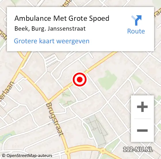 Locatie op kaart van de 112 melding: Ambulance Met Grote Spoed Naar Beek, Burg. Janssenstraat op 21 juli 2014 20:32