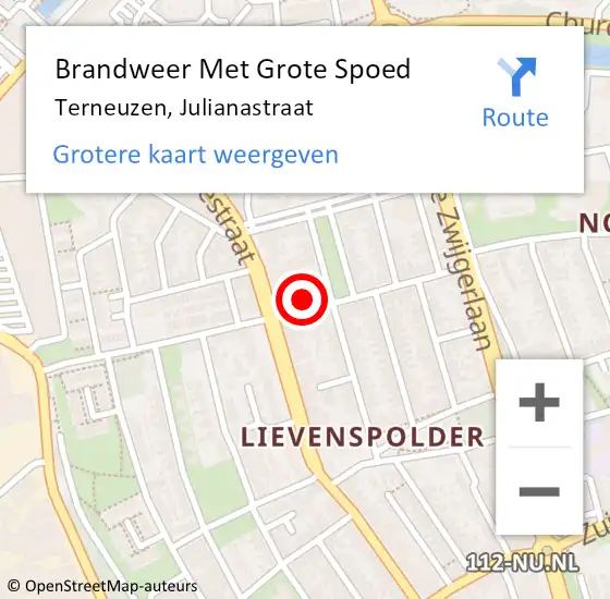 Locatie op kaart van de 112 melding: Brandweer Met Grote Spoed Naar Terneuzen, Julianastraat op 21 juli 2014 20:36