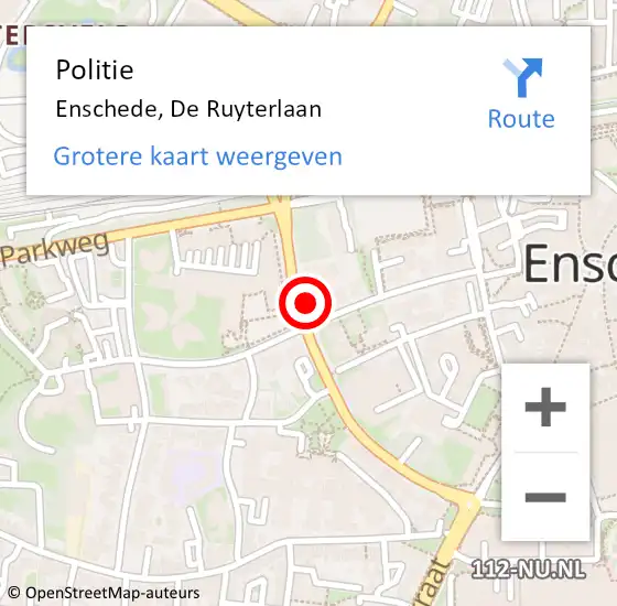 Locatie op kaart van de 112 melding: Politie Enschede, De Ruyterlaan op 30 juni 2022 23:57