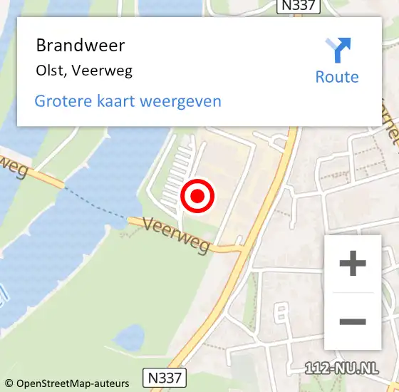 Locatie op kaart van de 112 melding: Brandweer Olst, Veerweg op 1 juli 2022 00:03