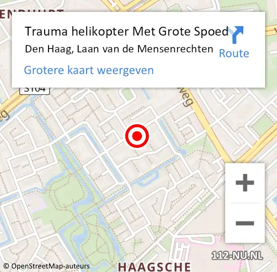 Locatie op kaart van de 112 melding: Trauma helikopter Met Grote Spoed Naar Den Haag, Laan van de Mensenrechten op 1 juli 2022 00:12