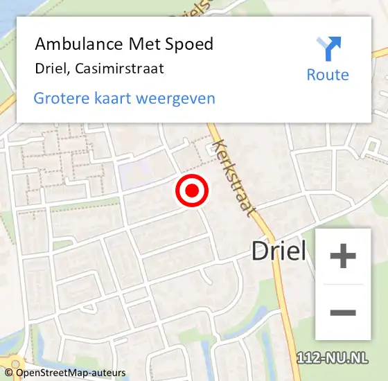 Locatie op kaart van de 112 melding: Ambulance Met Spoed Naar Driel, Casimirstraat op 1 juli 2022 00:16