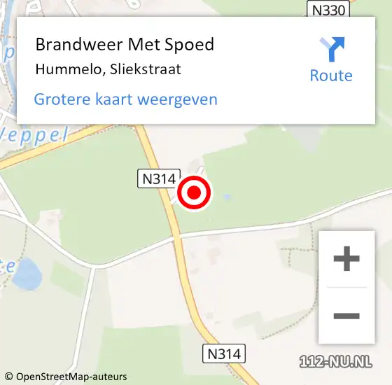 Locatie op kaart van de 112 melding: Brandweer Met Spoed Naar Hummelo, Sliekstraat op 1 juli 2022 01:04