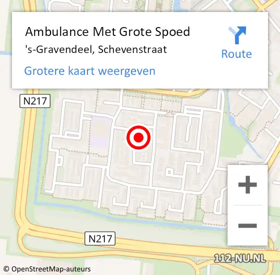 Locatie op kaart van de 112 melding: Ambulance Met Grote Spoed Naar 's-Gravendeel, Schevenstraat op 1 juli 2022 01:16