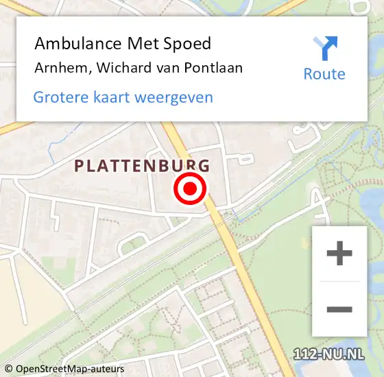 Locatie op kaart van de 112 melding: Ambulance Met Spoed Naar Arnhem, Wichard van Pontlaan op 1 juli 2022 01:57
